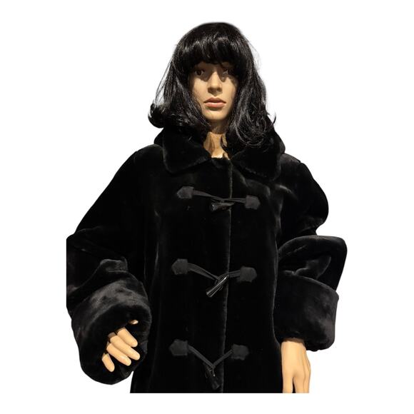 Vintage 90s dennis basso faux fur coat Toggle button & removable hood size large - Picture 9 of 17